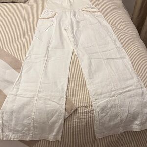 White Wide-Leg Anthropologie Linen Pants
